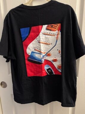 Fender Black Tee with Red, White and Blue Guitar Graphic